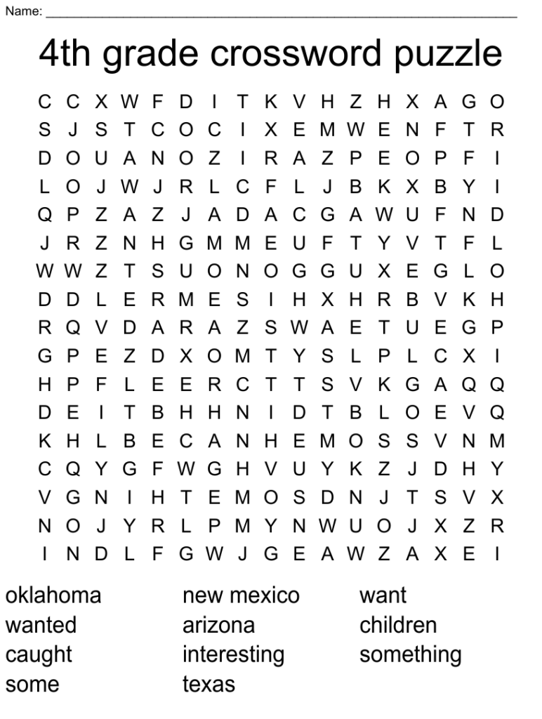 4th grade crossword puzzles printable