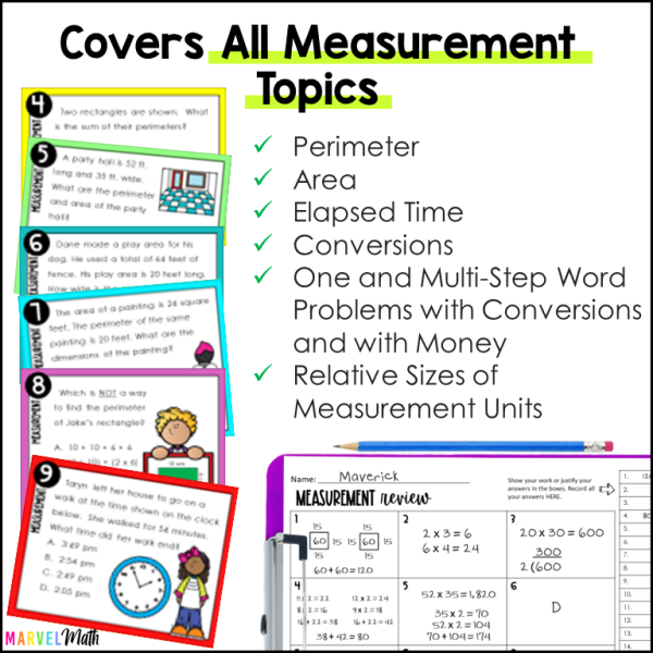 4th Grade Measurement STAAR Review Task Cards Printable Marvel Math