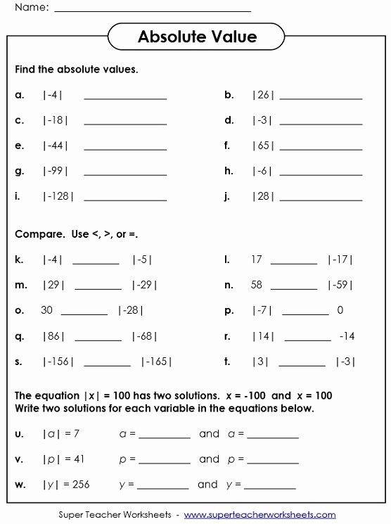 absolute value worksheet