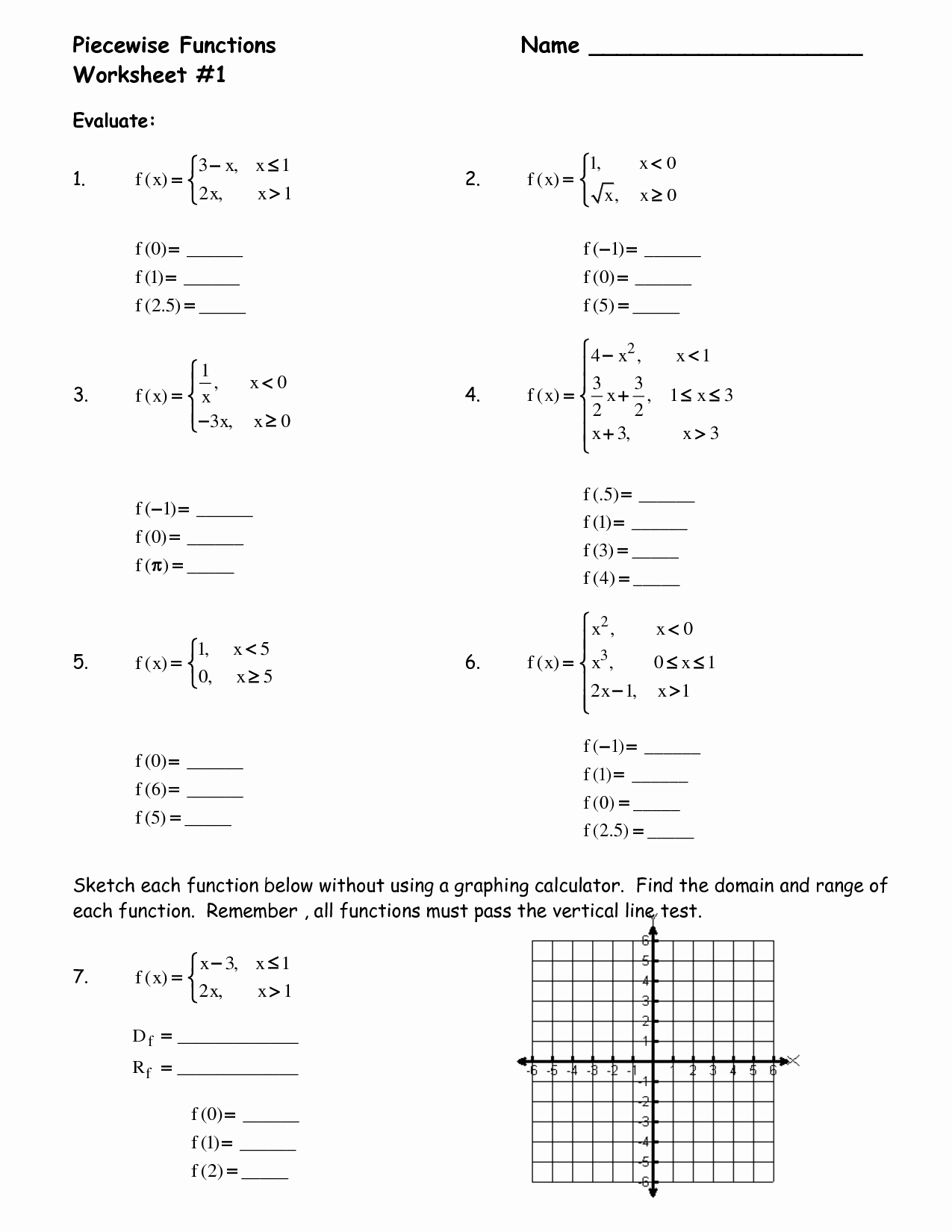 functions worksheet
