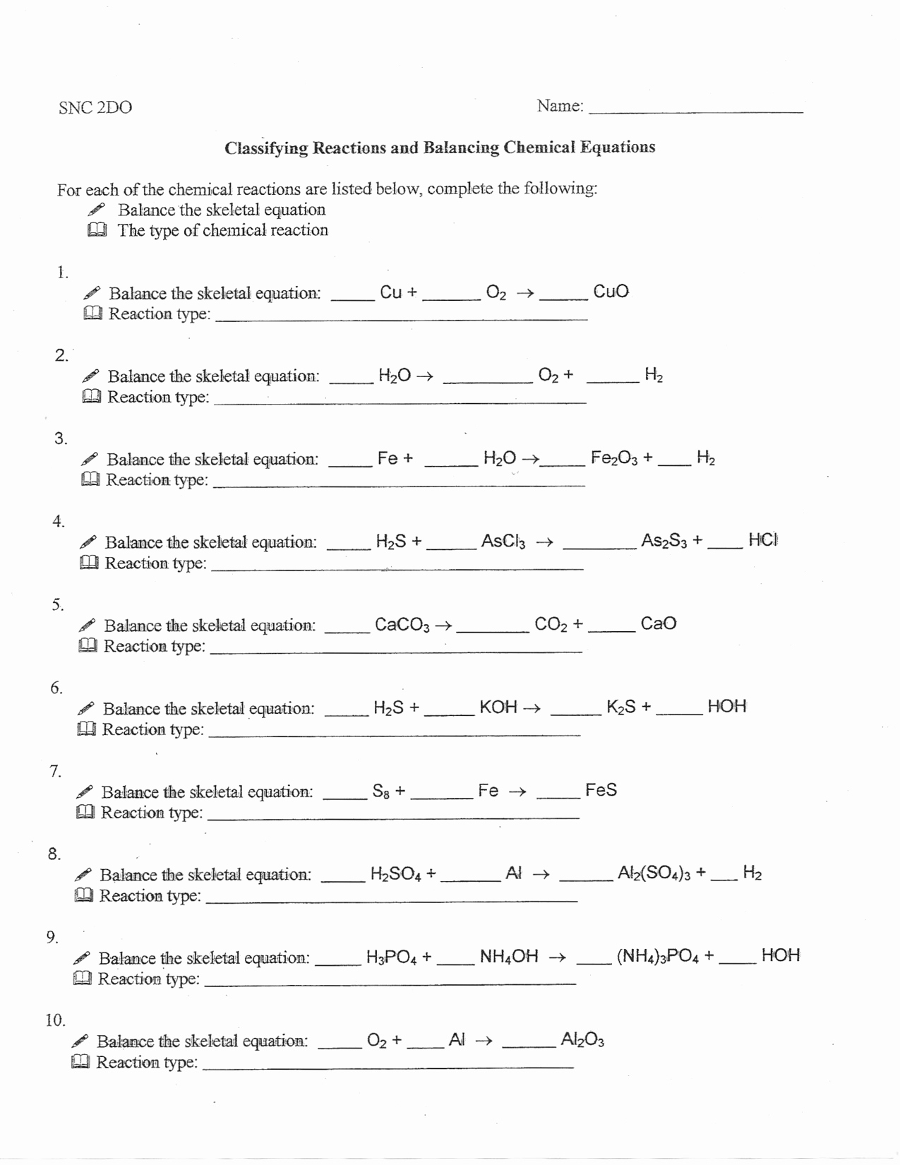 50 Classifying Chemical Reactions Worksheet