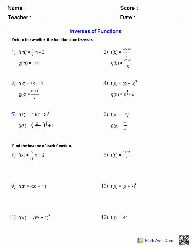 50 Composite Functions Worksheet Answers