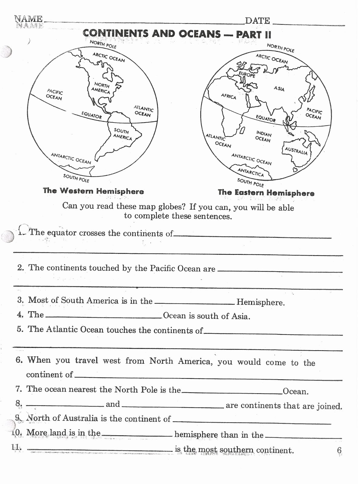 50 Continents And Oceans Worksheet Chessmuseum Template Library