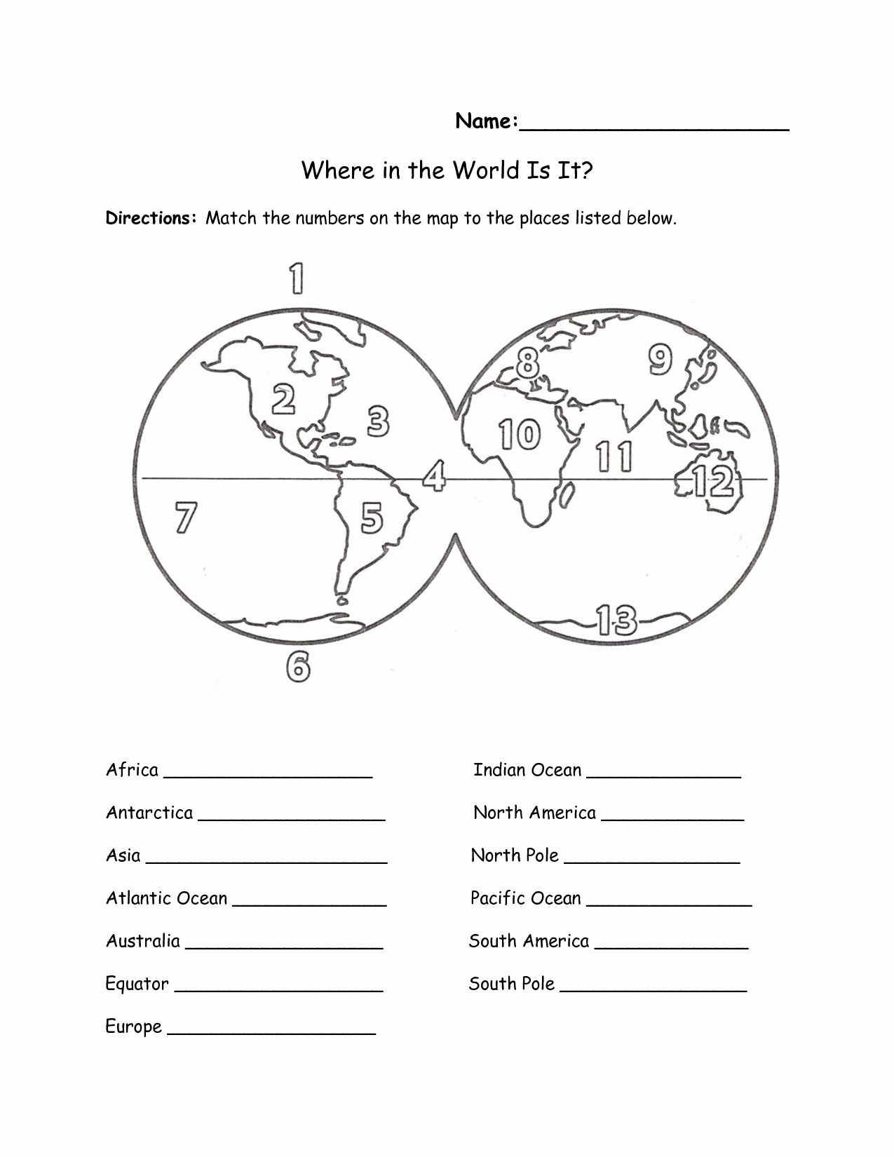 continents and oceans worksheet