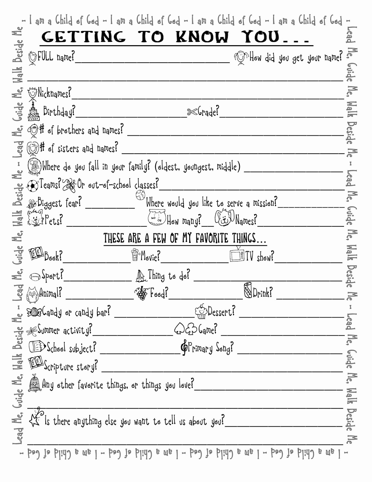 50 Getting To Know You Worksheet