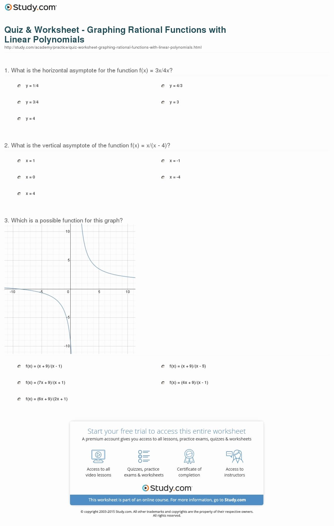 50 Graphing Rational Functions Worksheet