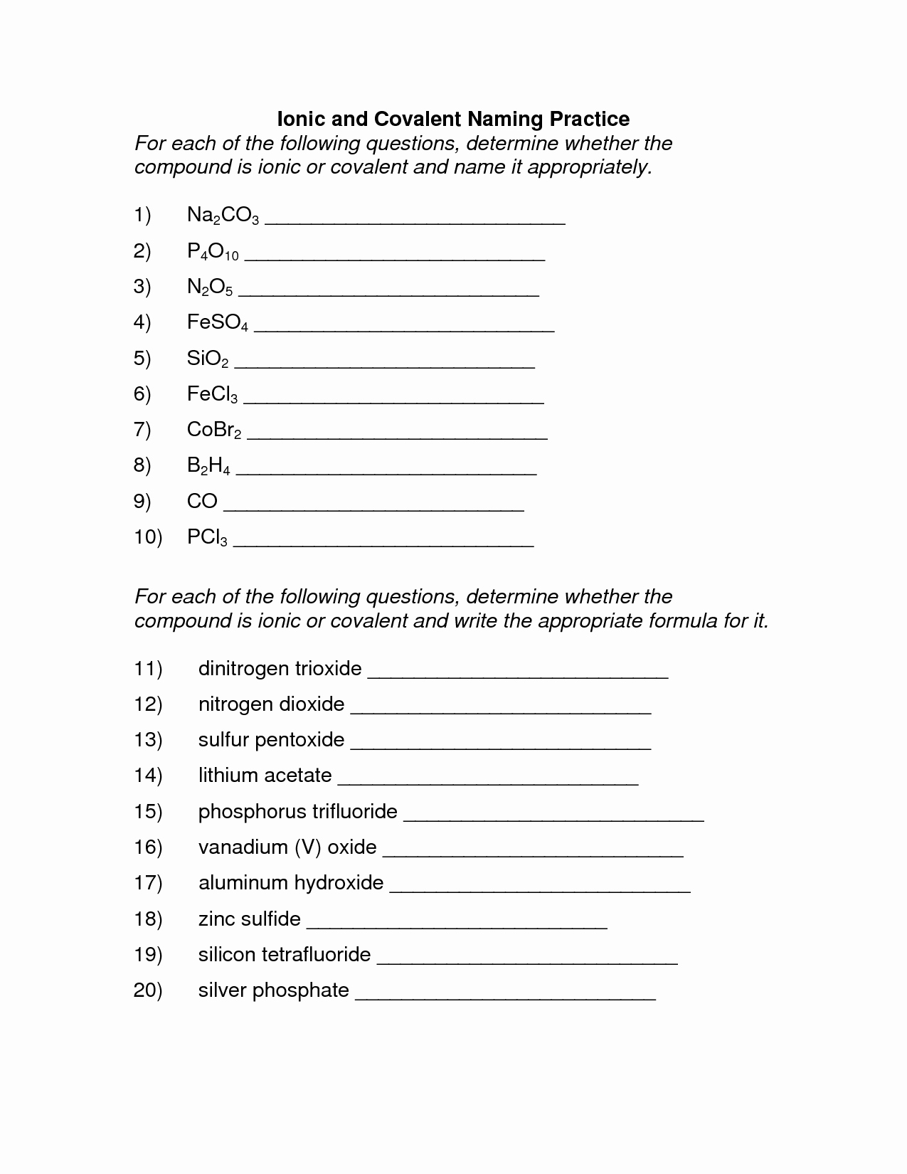 naming compounds worksheet