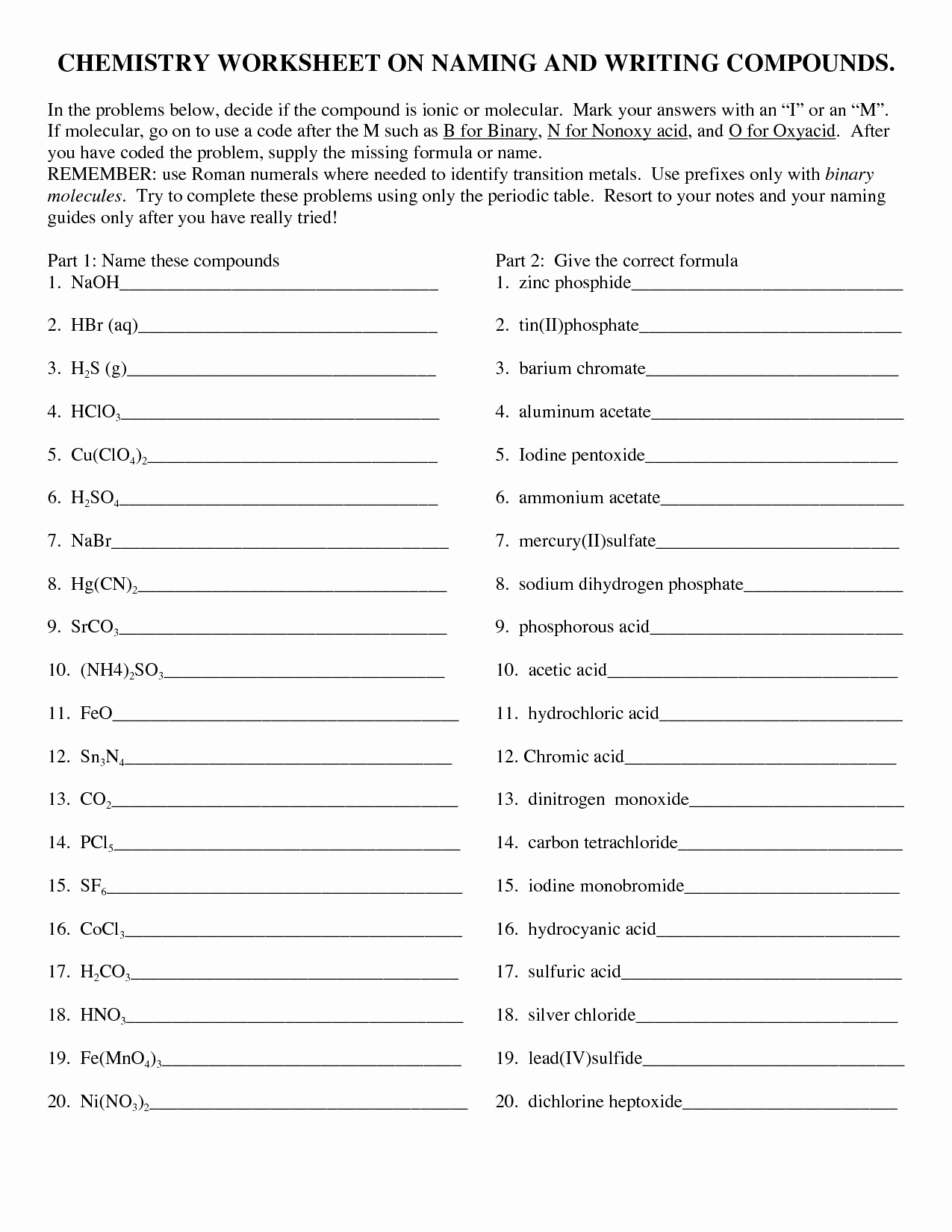 50 Naming Molecular Compounds Worksheet Chessmuseum Template Library