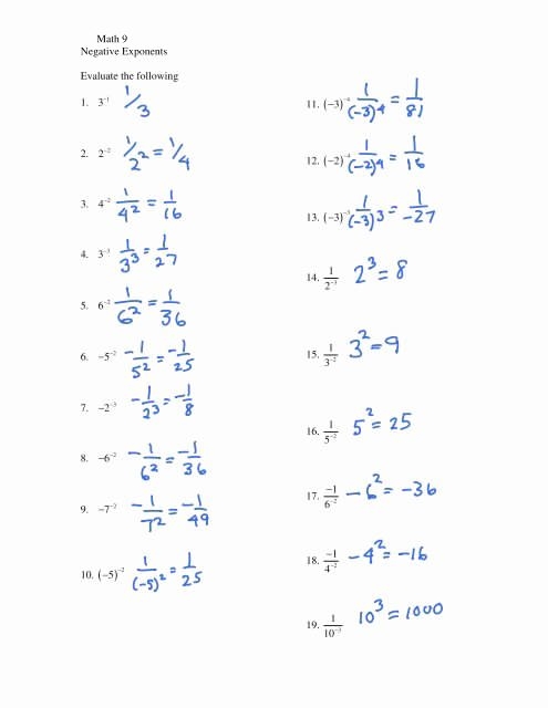 50 Negative Exponents Worksheet Pdf