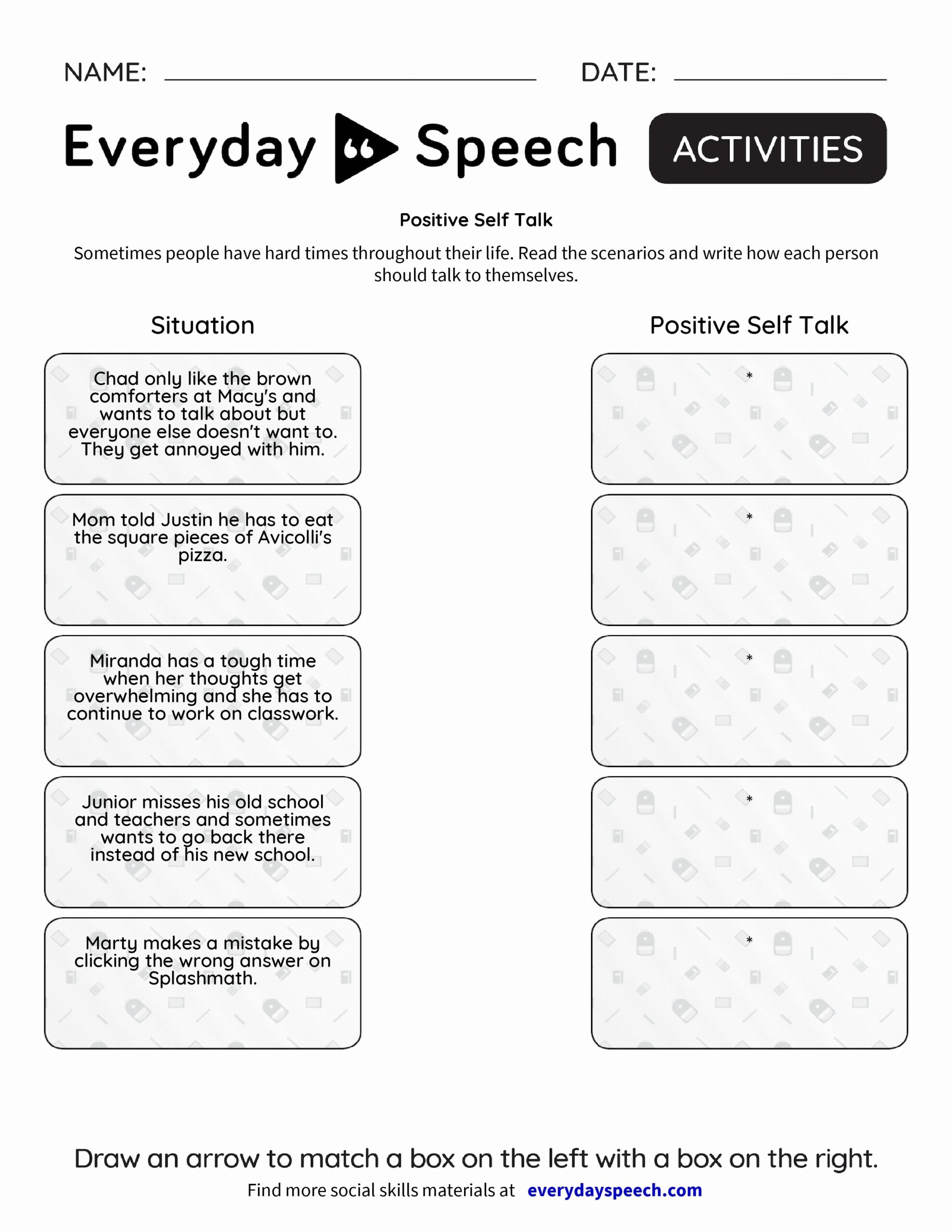 50 Positive Self Talk Worksheet