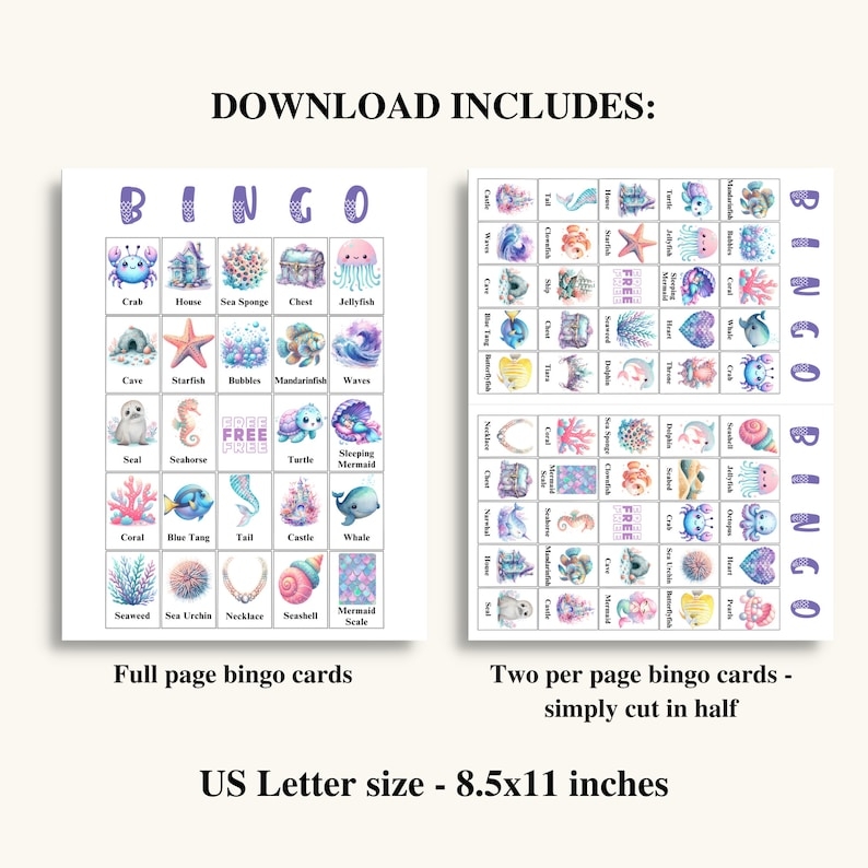 free printable mermaid bingo cards