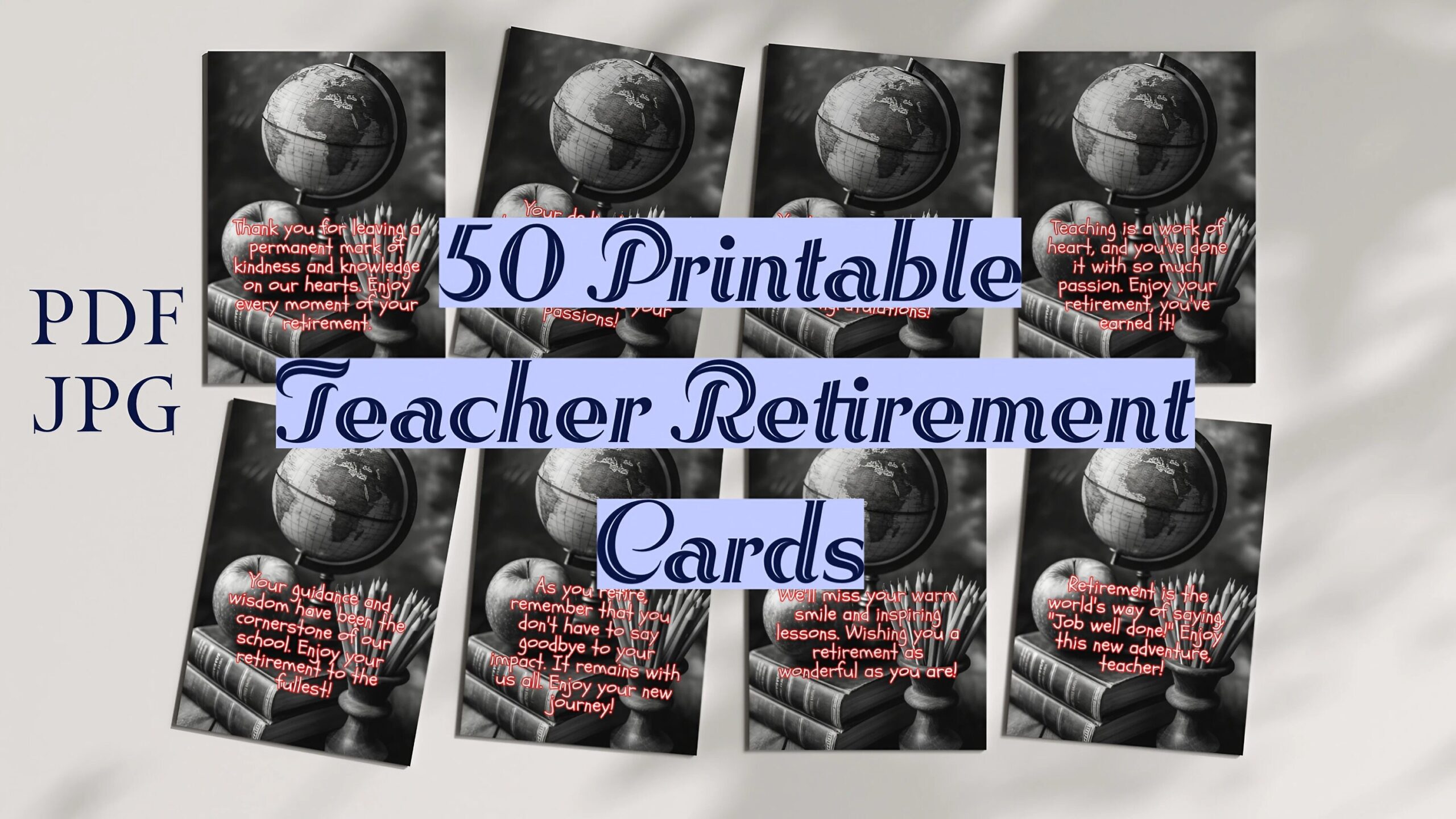 50 Printable Teacher Retirement Cards Bundle 5x7 PDF And JPG Instant 
