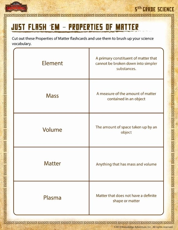 properties of matter worksheet