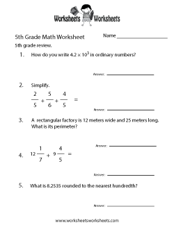 5th Grade Math Worksheets Free Printable Worksheets For Teachers And Kids