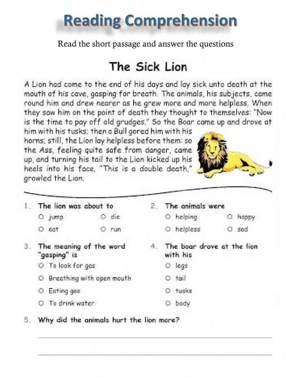 5th reading worksheets