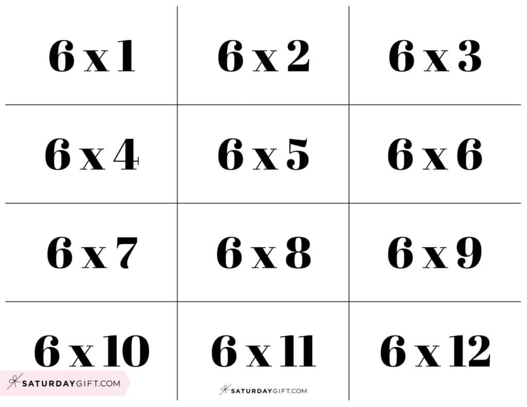 6 Multiplication Flash Cards Printable Printable Cards Pixilateddesign