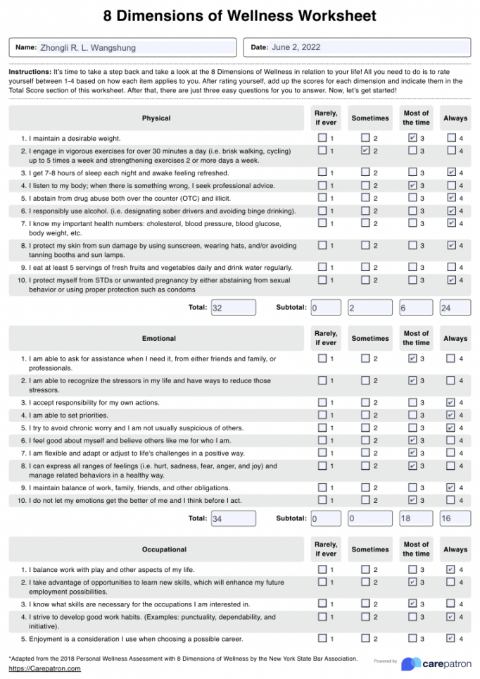 8 Dimensions Of Wellness Worksheet Pdf Martin Lindelof