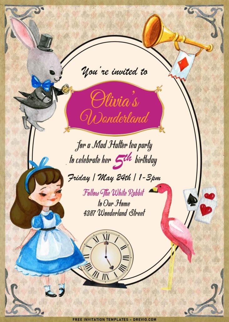8 Vintage Alice In Wonderland Birthday Invitation Templates Download 
