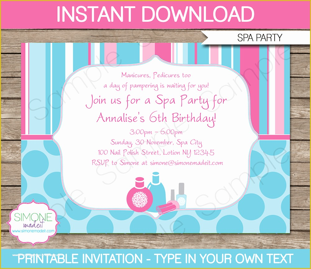 80 39 s Theme Party Invitation Templates Free Of Spa Party Invitations 