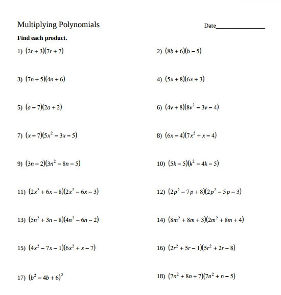 9 Best Multiplying Polynomials Worksheet For Students The Teach 