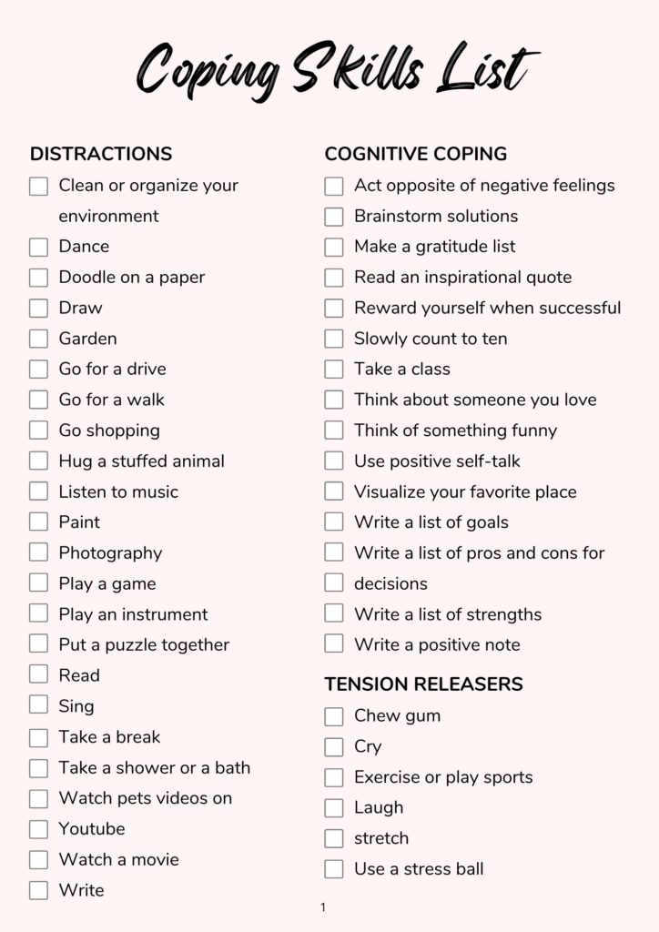 99 Coping Skills Printable Worksheets Library