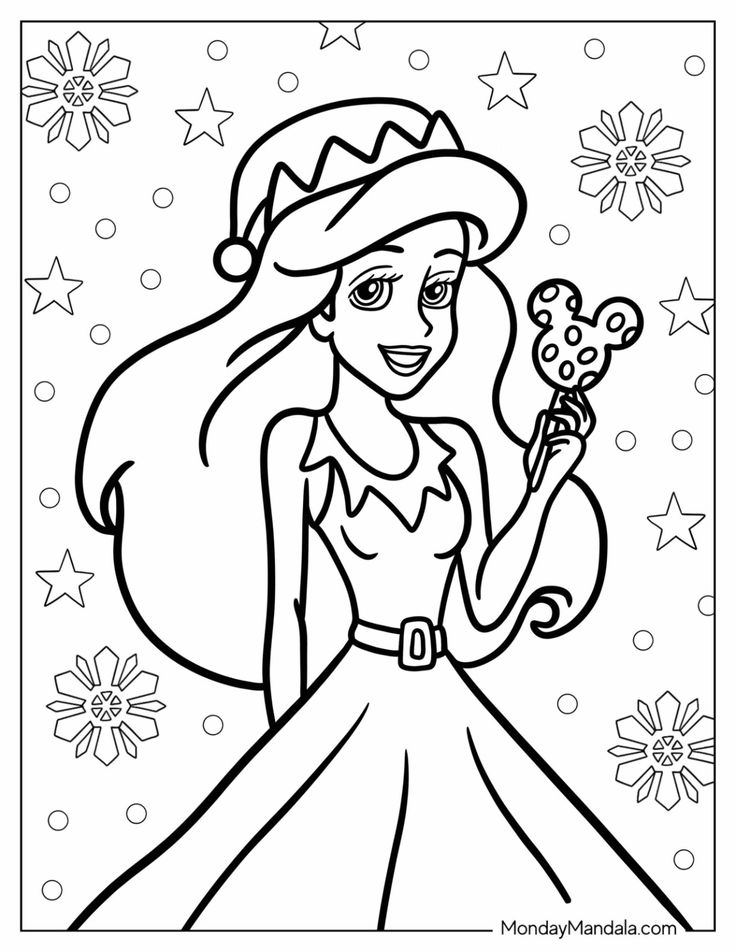 A Coloring Page With A Girl Holding A Flower
