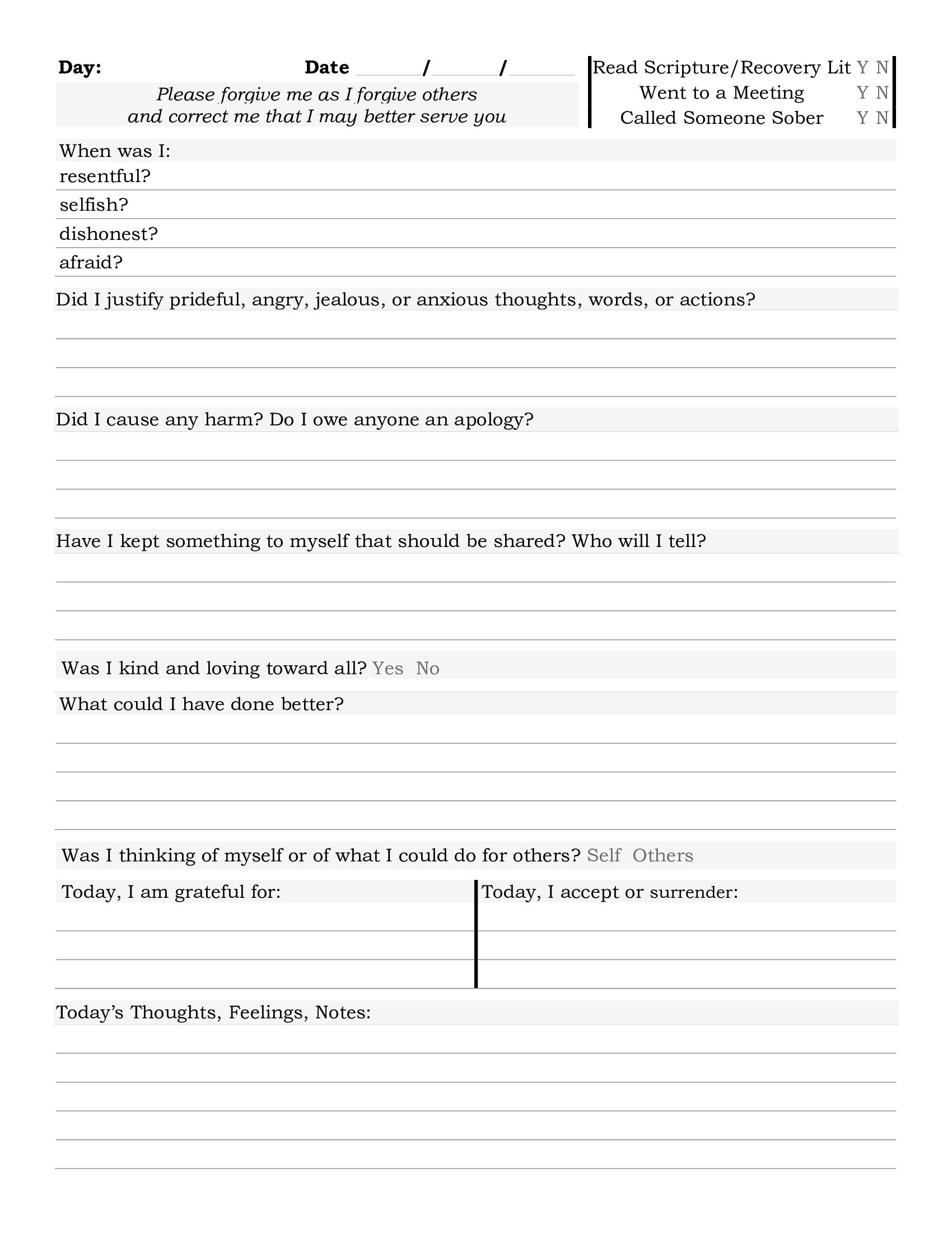 step one aa worksheet