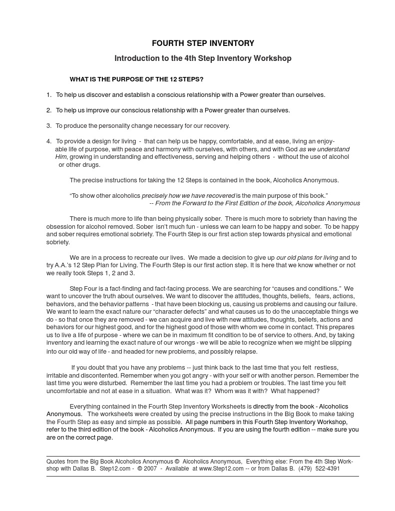 AA Step 4 Worksheets Example Free PDF Download Worksheets Library