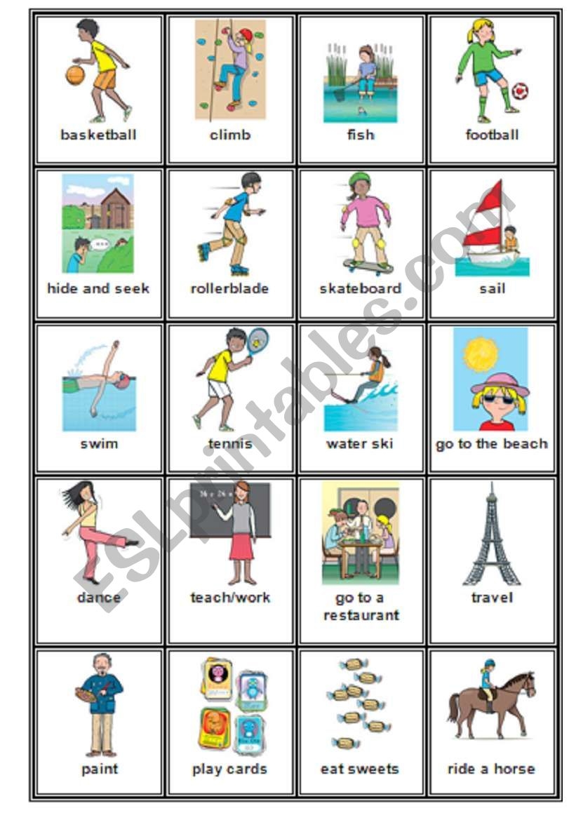 Action Verbs Cards 2 Greyscale Version ESL Worksheet By Ju Madeiro