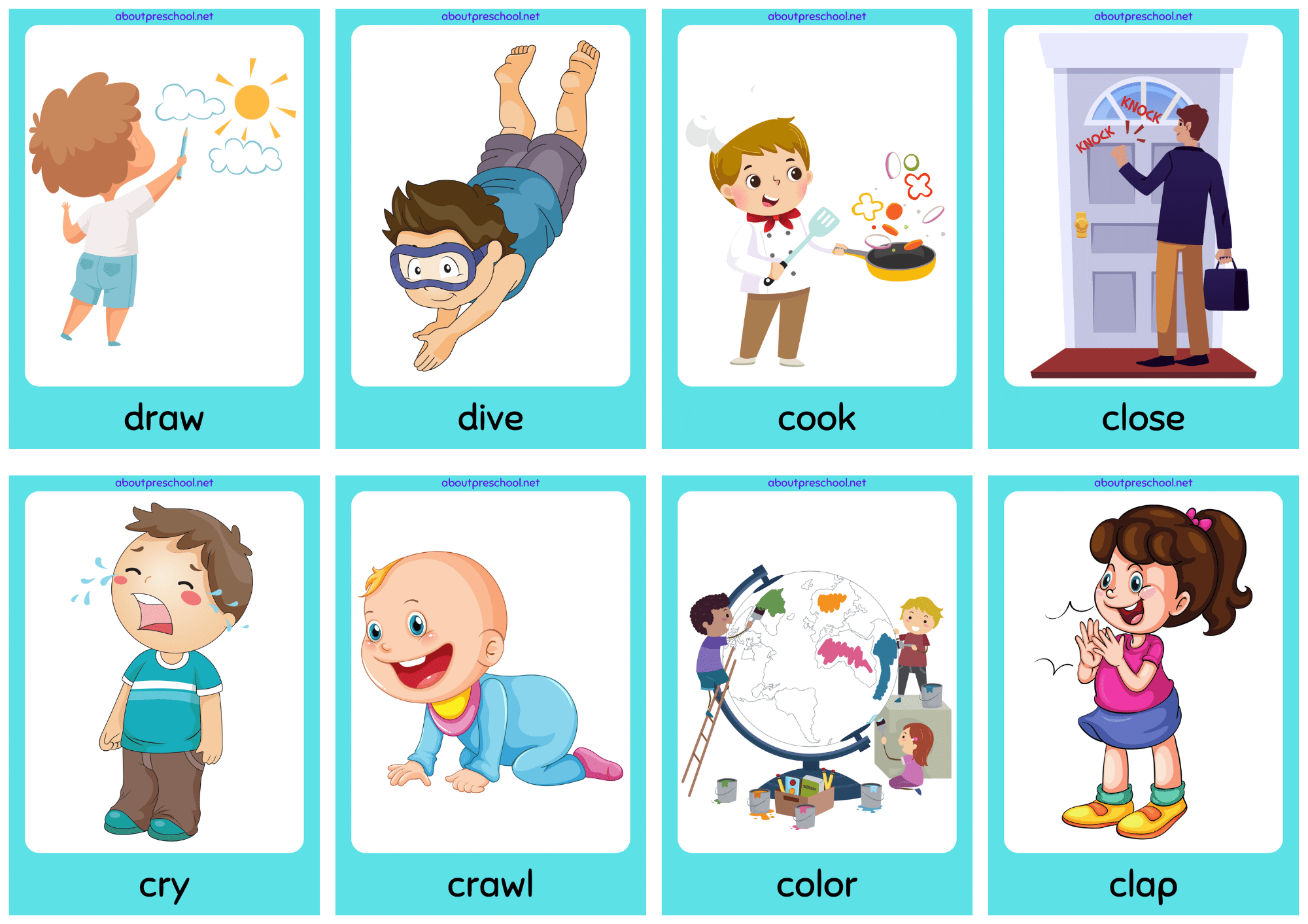 printable action verbs picture cards