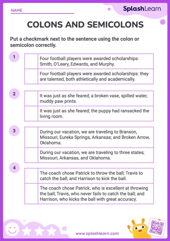 Add A Colon Or Semicolon ELA Worksheets SplashLearn Worksheets
