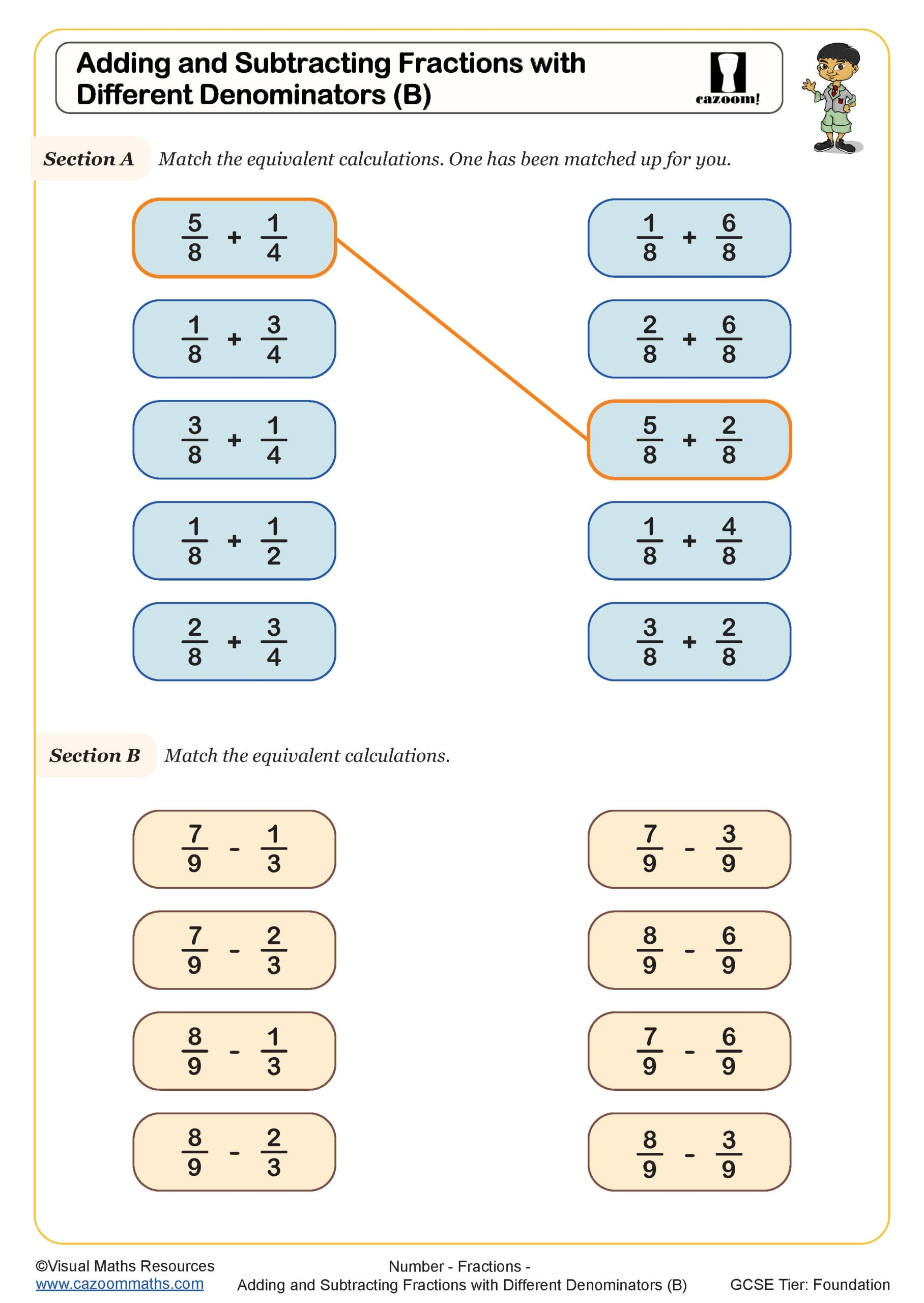 adding fractions with different denominators worksheet
