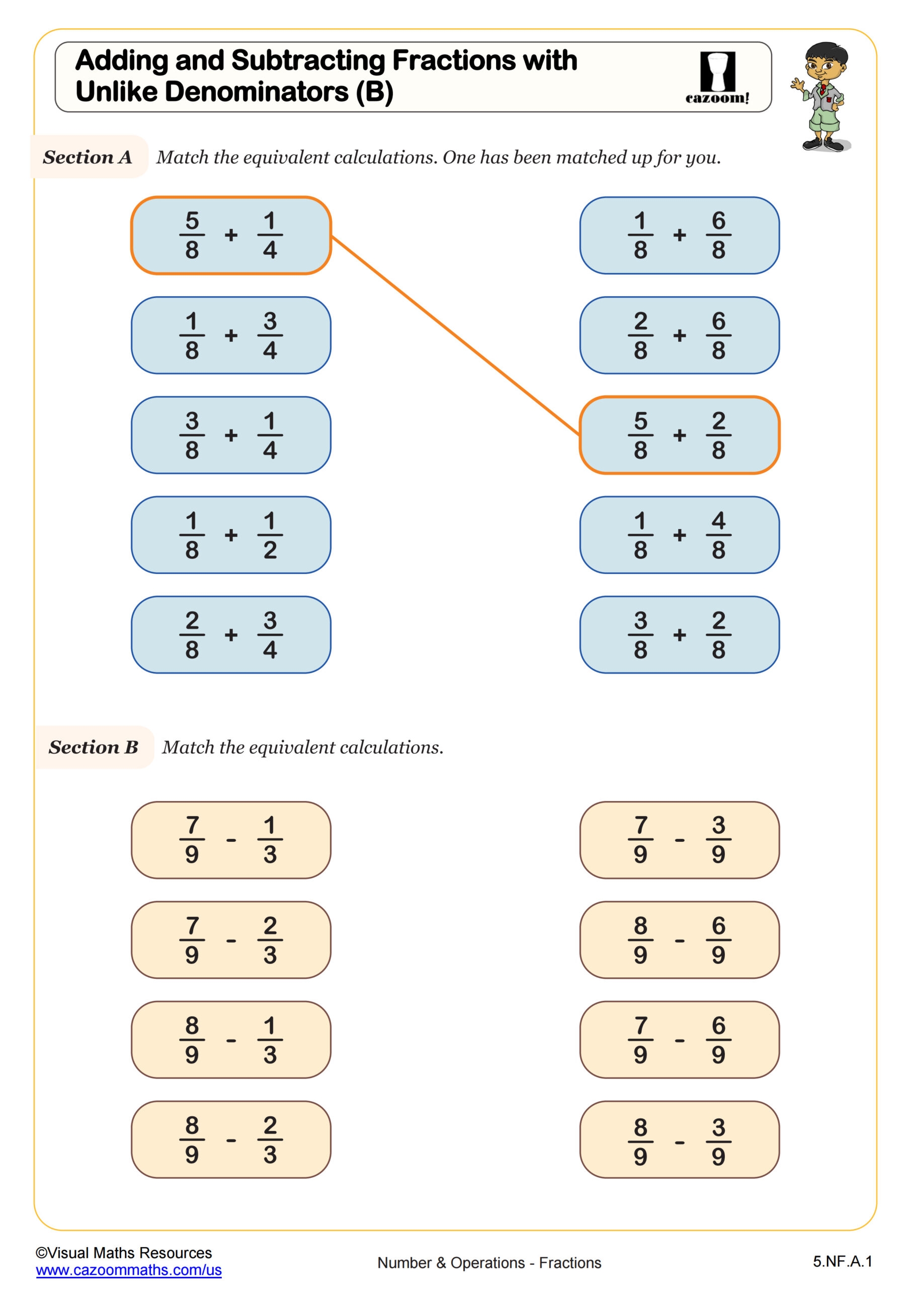 adding and subtracting fractions with unlike denominators worksheet