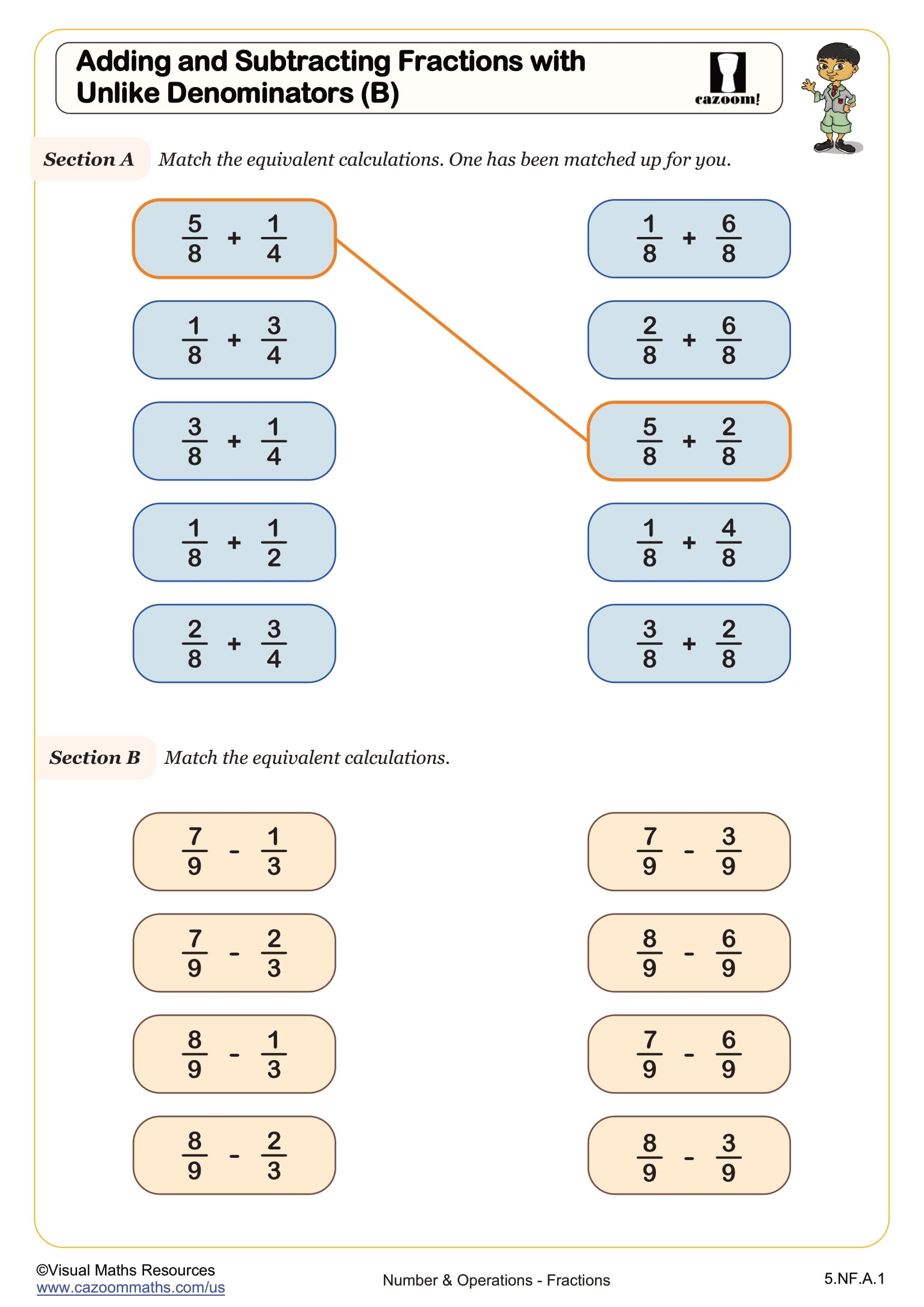 Adding And Subtracting Fractions With Unlike Denominators B 