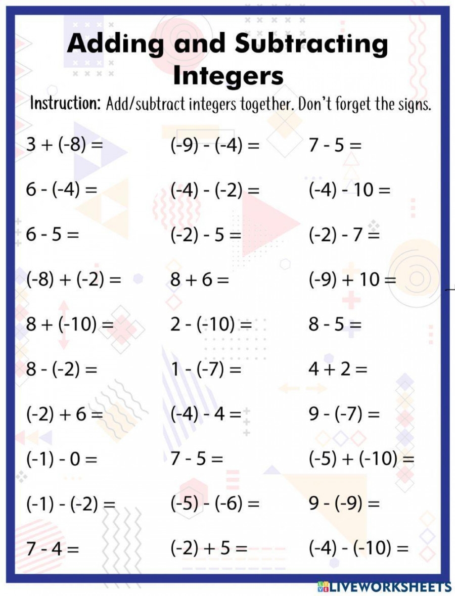 integer practice worksheet