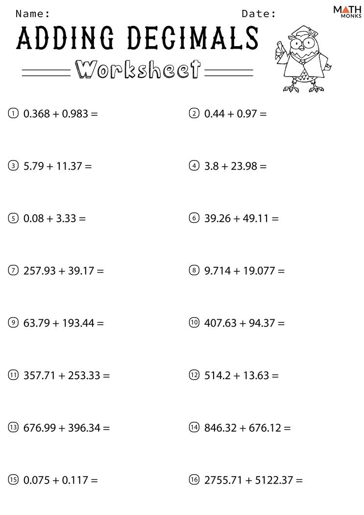 decimals worksheets