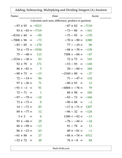 adding subtracting multiplying and dividing integers worksheet