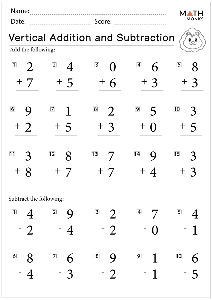 Addition And Subtraction Worksheets With Answer Key