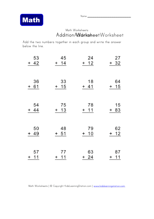 math addition worksheet