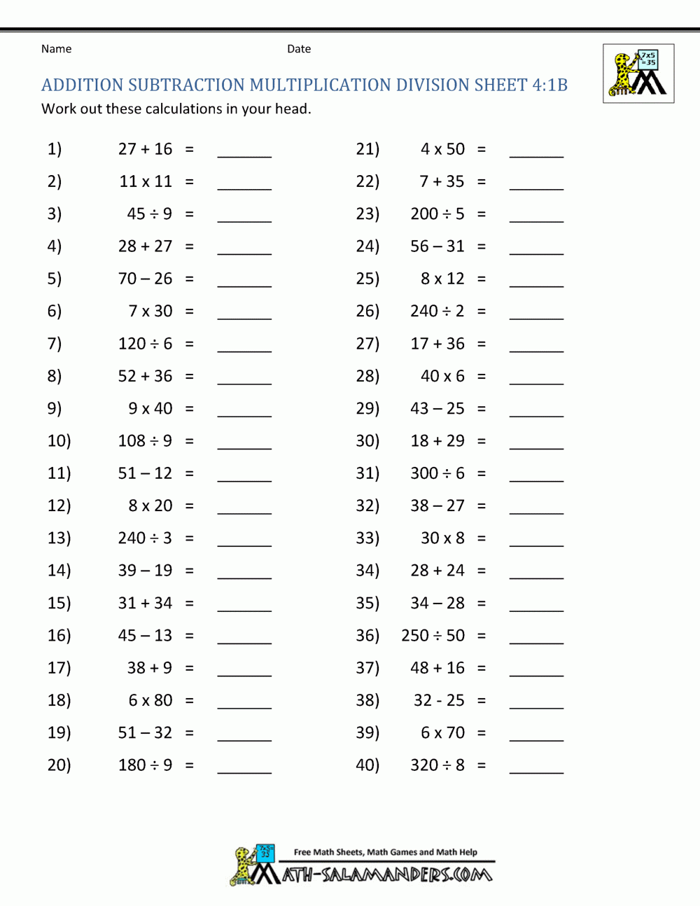 multiplication and division worksheet