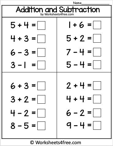 Addition Subtraction Worksheets4Free Free Worksheets