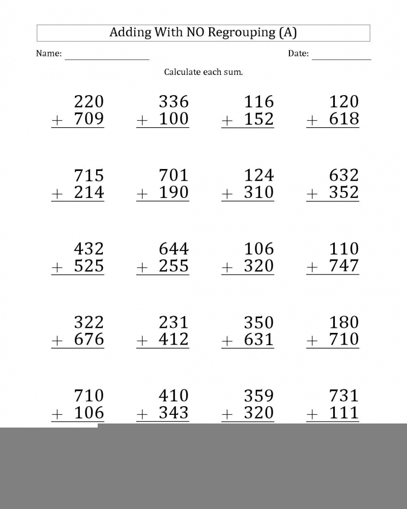 Addition Worksheet 3Rd Grade Column Addition 4 Digits 1 gif Math 