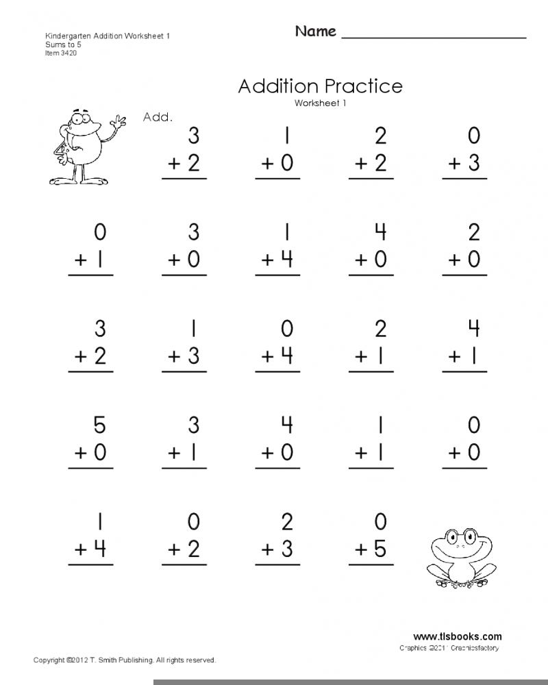 Addition Worksheet Kinder Math Worksheets Printable