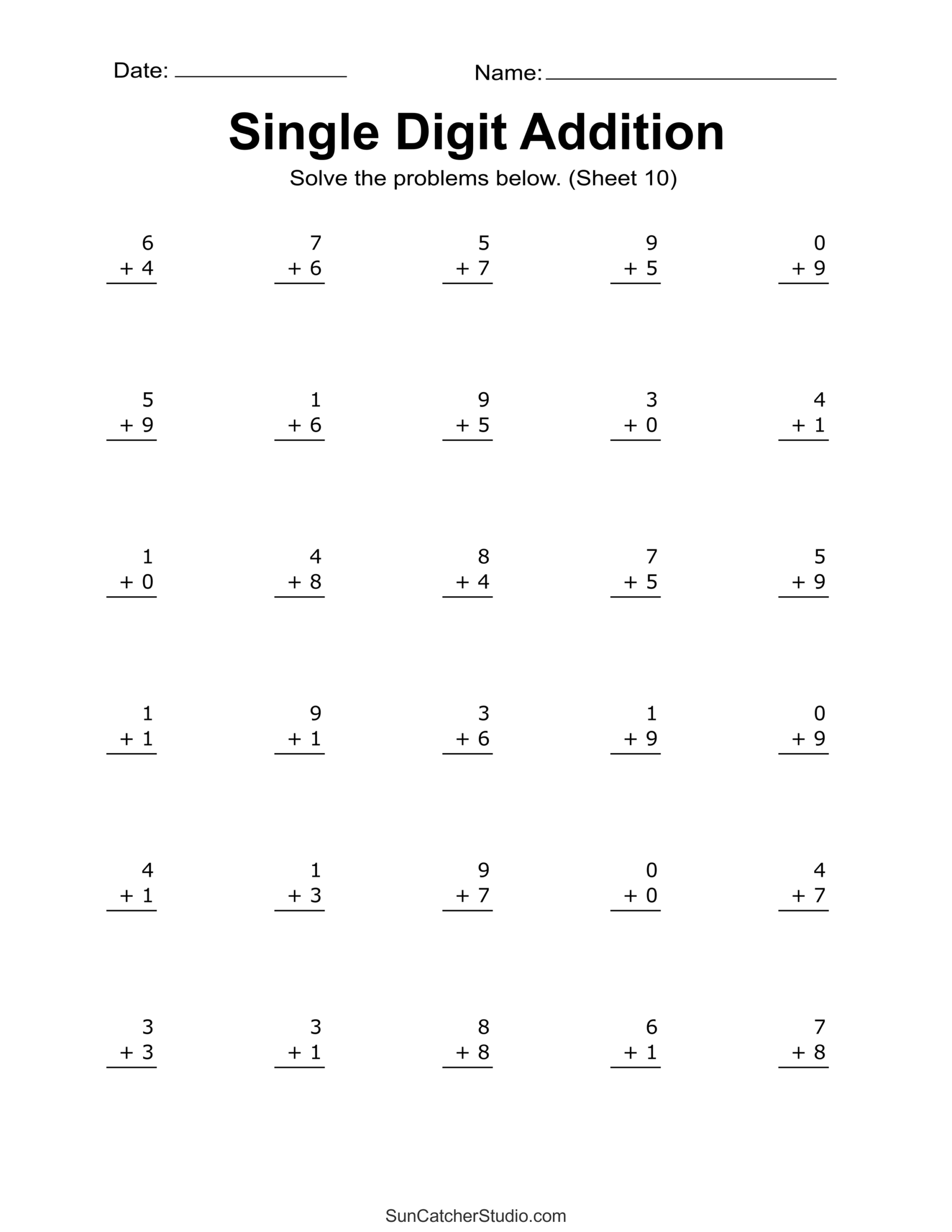free printable addition worksheets