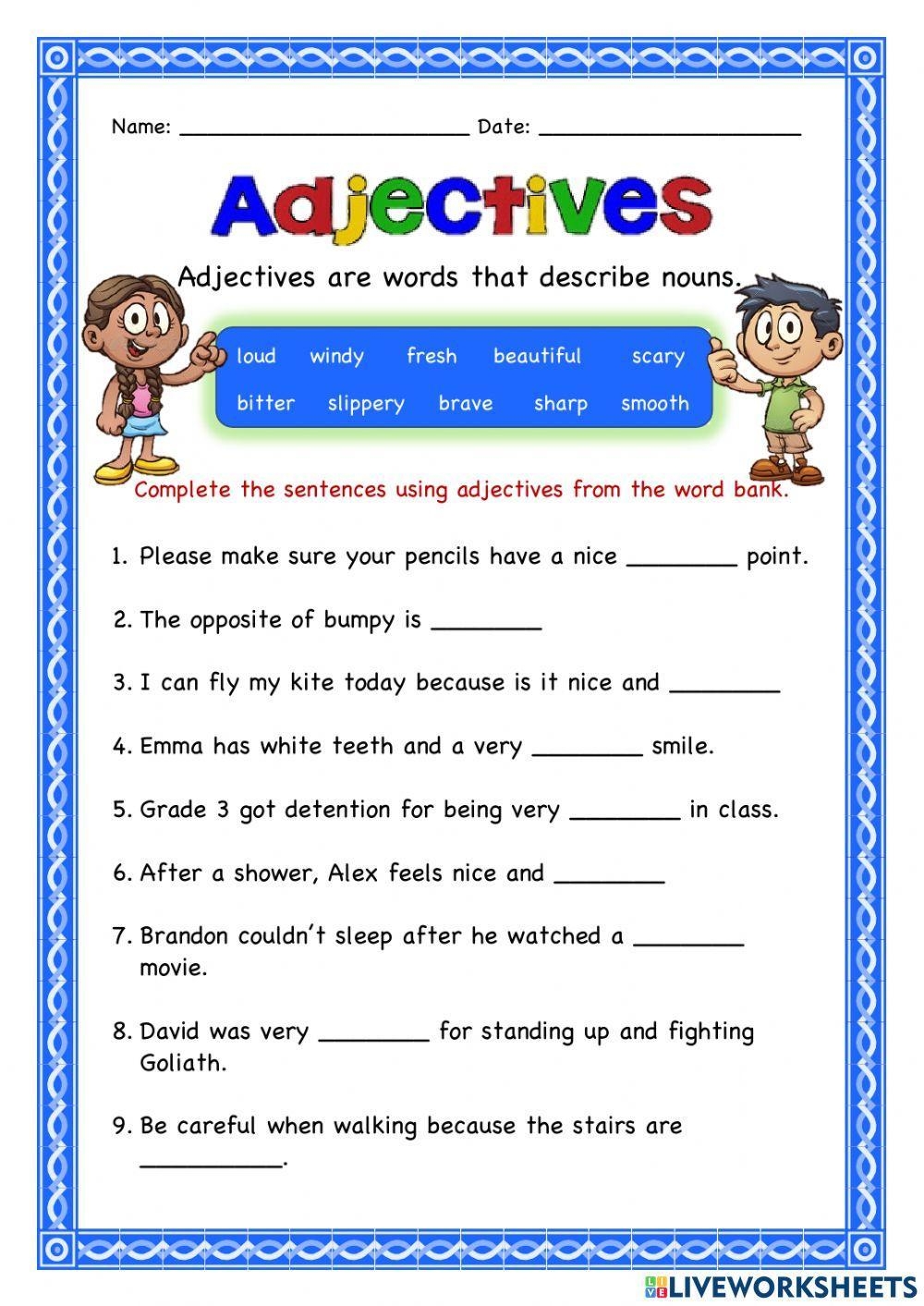 Adjectives Online Exercise For 3 Live Worksheets Worksheets Library