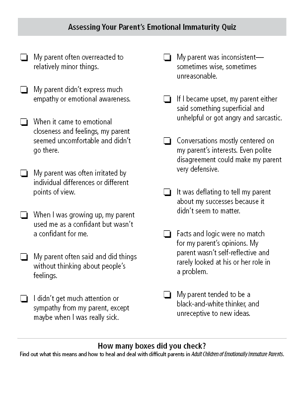 adult children of emotionally immature parents worksheets