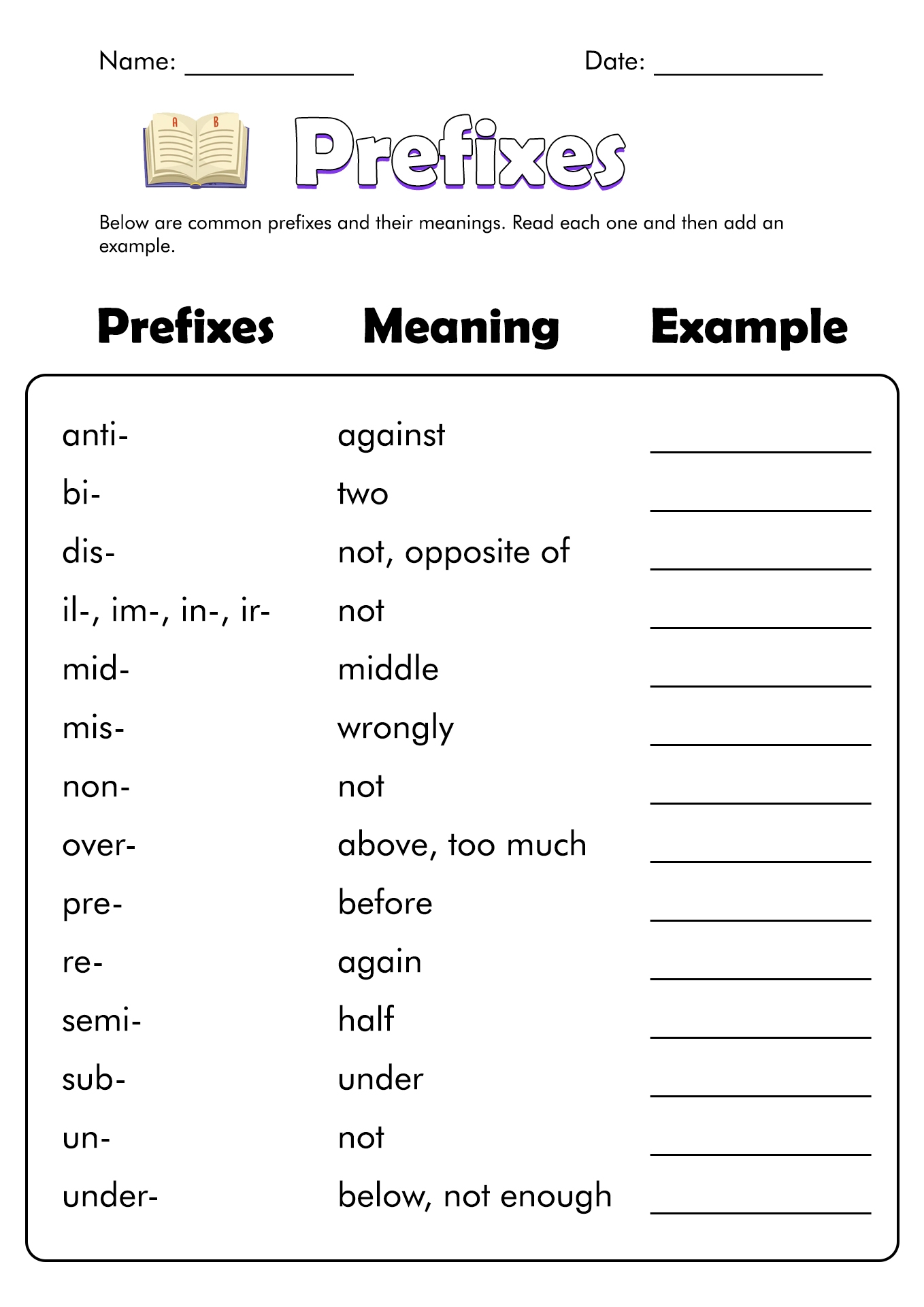 prefix suffix worksheet