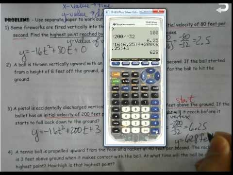 Alg 2 Unit 2 Quadratic Word Problems Projectile Motion Free