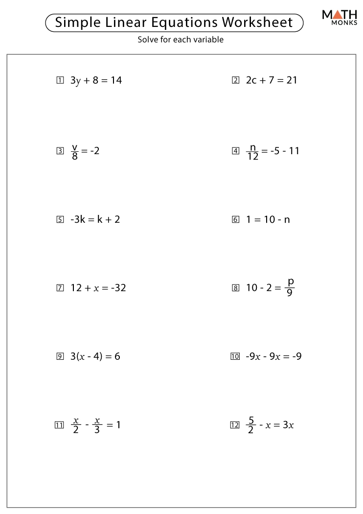 linear equations worksheets