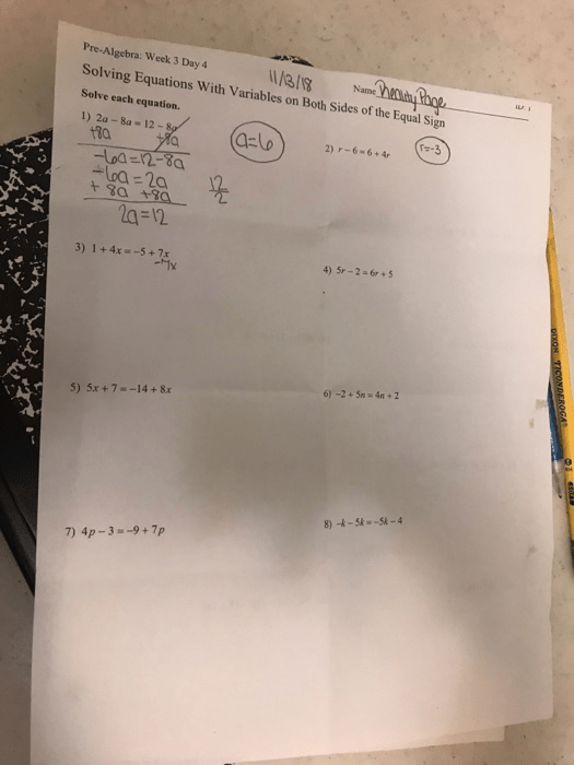 solving equations with variables on both sides worksheets pdf